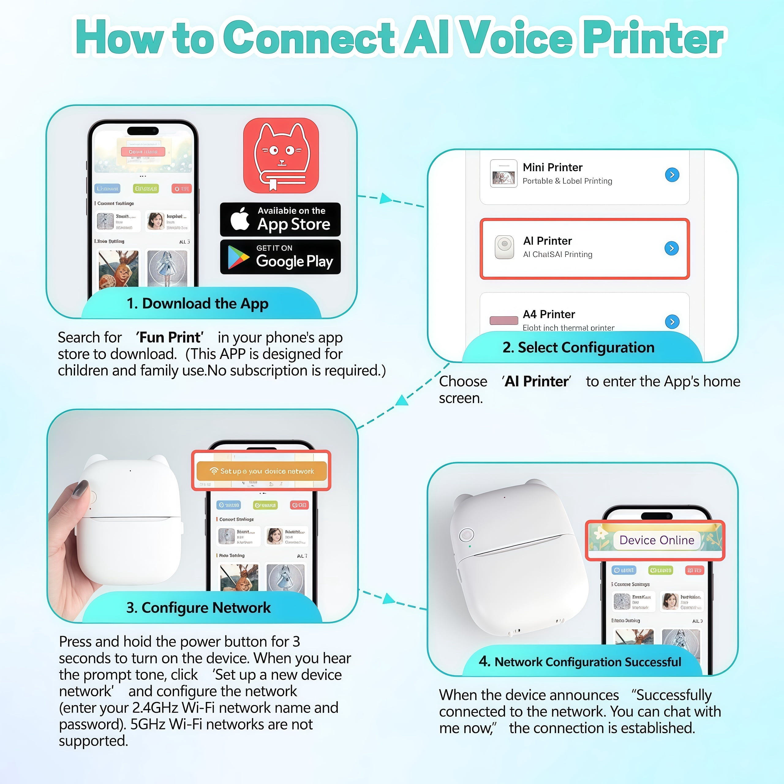 AI Voice-to-Image Mini Printer, Portable Inkless Thermal Printer with AI Image Generation & Voice Q&A, Bluetooth Sticker Printer with Thermal Paper for DIY, Journaling & Family Creative Time  - Black