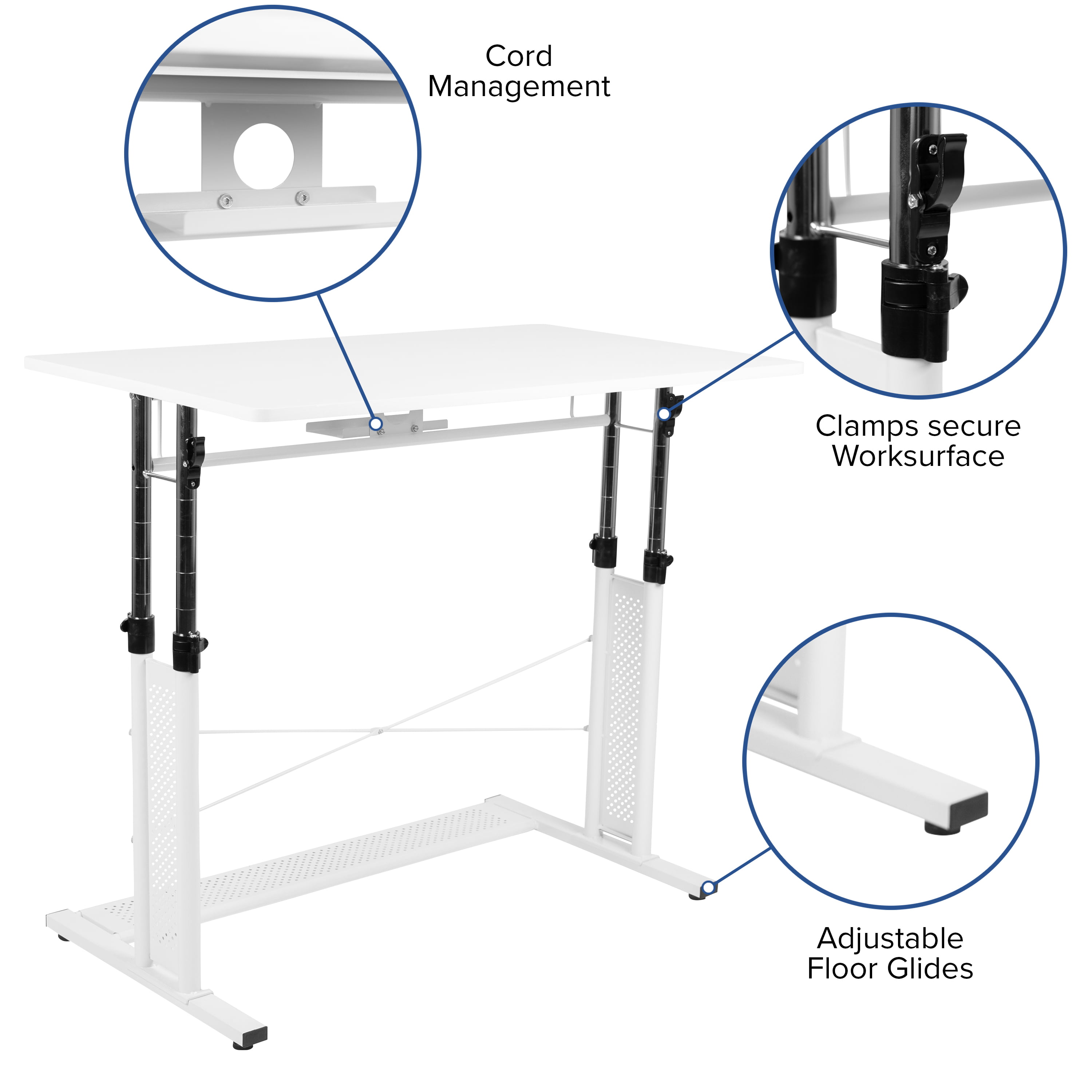 Flash Furniture Height Adjustable (27.25-35.75"H) Sit to Stand Home Office Desk - White - image 5 of 14