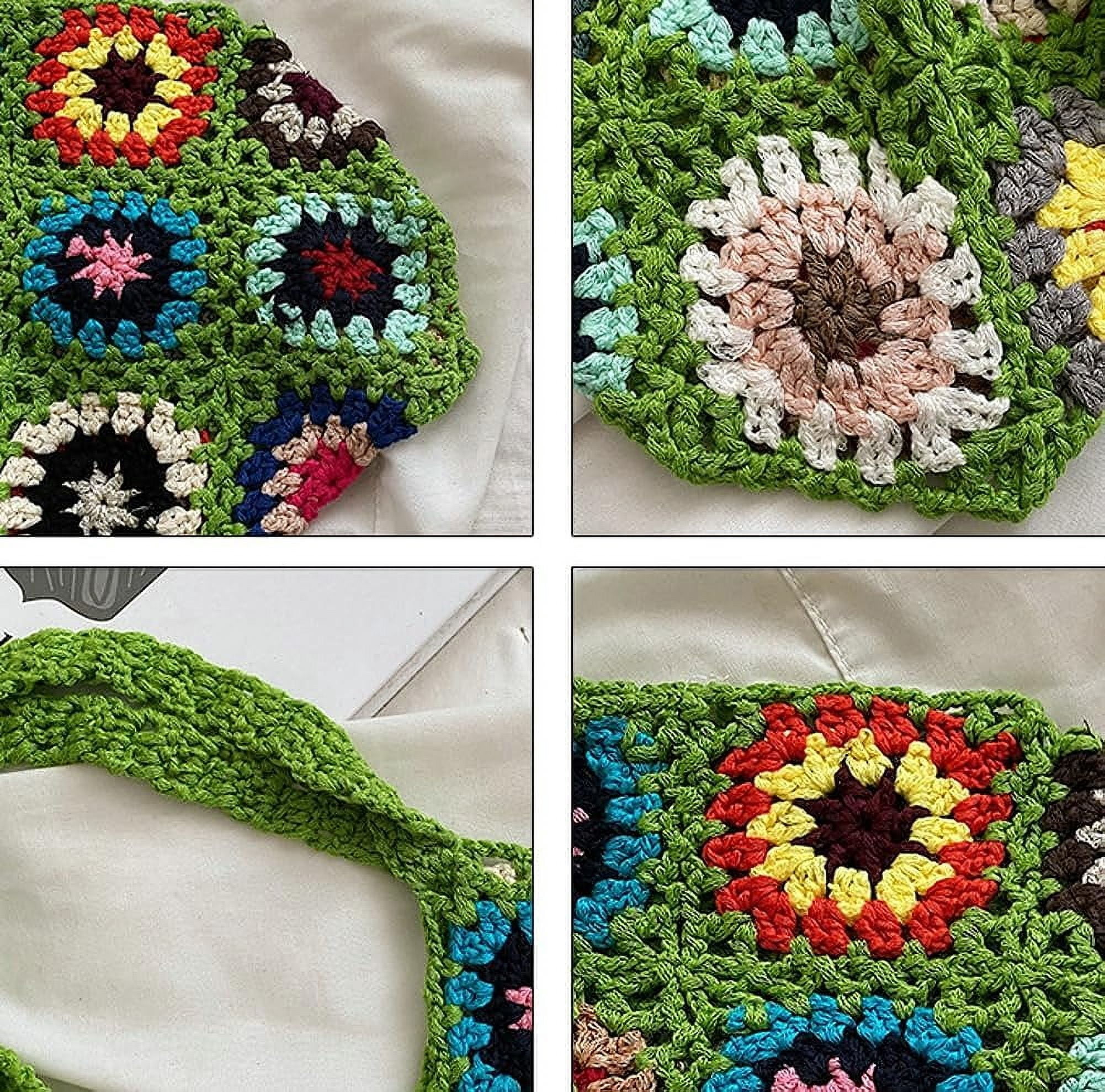 Kukuzhu Cute Floral Knitted Shoulder Bag Women Aesthetic Fairy Y2k Hobo Bag Crochet Small Hand Woven Beach Mesh Tote Purse