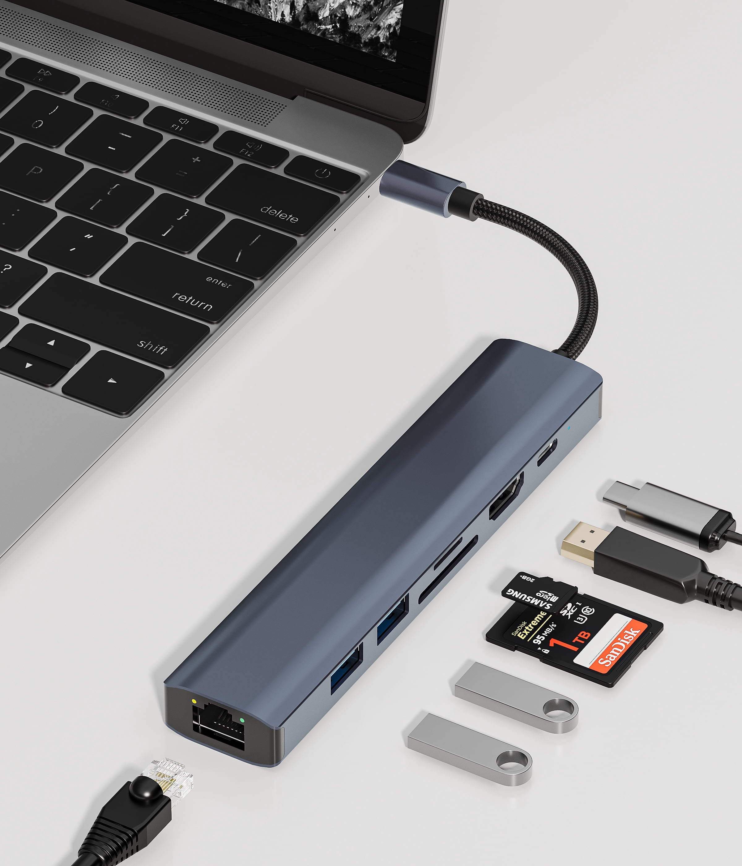 Tigology 7-in-1 USB Type C Hub for Windows Laptop with HDMI 4K, 100W PD, SD/TF Card Slots Port, 1000Mbps RJ45 Ethernet, 2 USB 3.0 5Gbps Data for MacBook Neo/Pro/Air,Surface,Thinkpad
