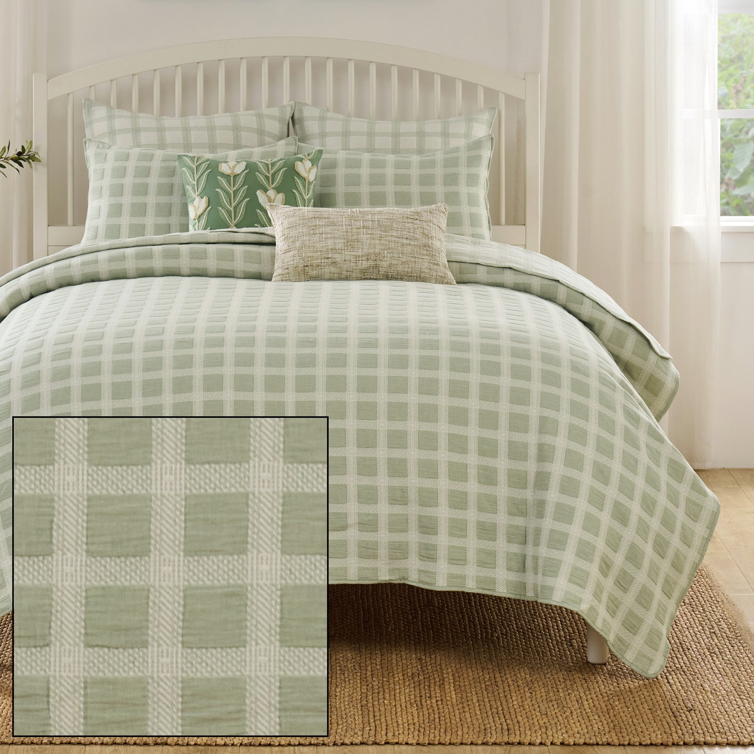 Greenland Home Fashions Millhouse 100% Cotton Lightweight Reversible Coverlet Set, 3-Piece King/Cal King, Adult, Sage