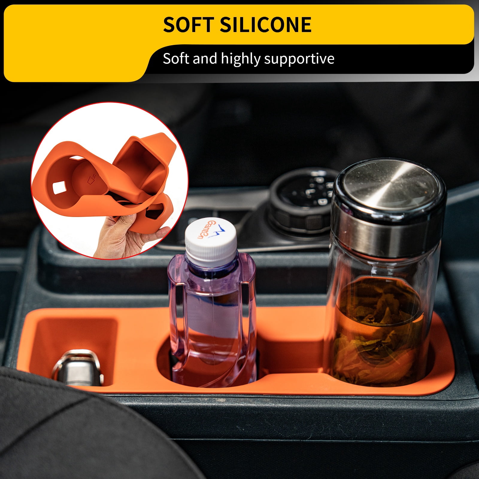 Cup Holder Compatible with 2022-2025 2026 Ford Maverick Cup Holder Silicone Insert Center Console Drink Holder Silicone Orange Bottle Holder Interior Decoration for 2024 Maverick Accessories
