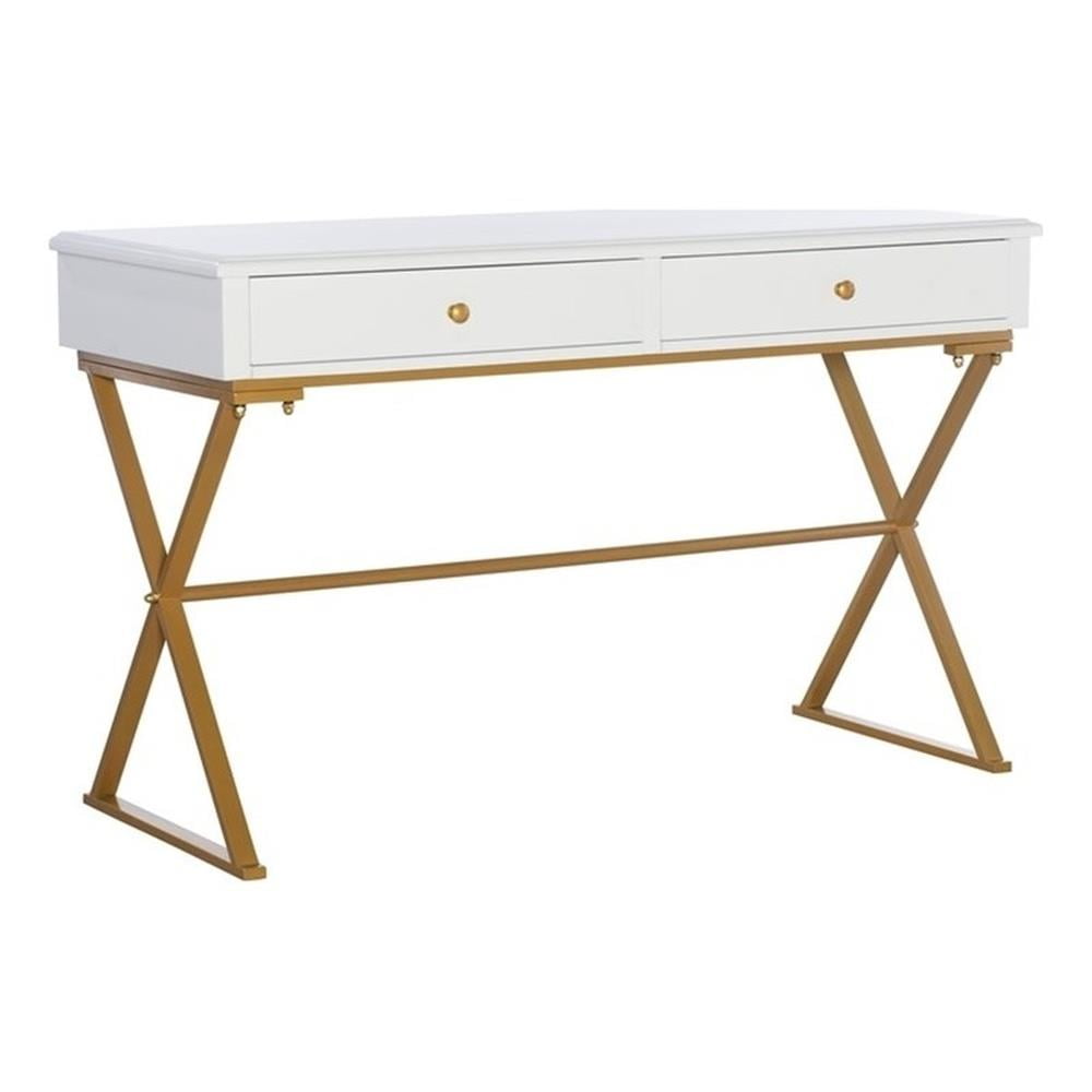 SAFAVIEH Hanover Modern Glam Desk with Pull-Out Drawer, White