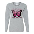 thumbnail image 2 of Wild Bobby Faith Hope Love Butterfly Ribbons Breast Cancer Awareness Women Graphic Long Sleeve Tee, Heather Grey, Large, 2 of 6