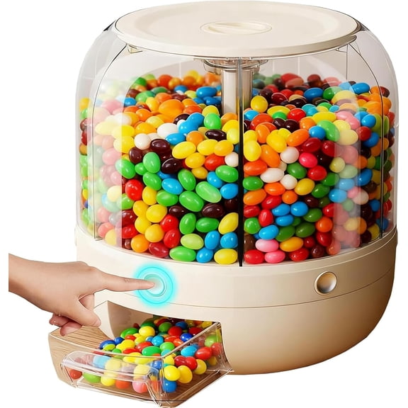 360° Rotating Candy Dispenser - 6 Compartment Large Capacity Candy Machine, Transparent Capacity Dispenser, for Mini Candies Snacks Nuts Rice Grains,Fun Kitchen and Office Countertop Decor