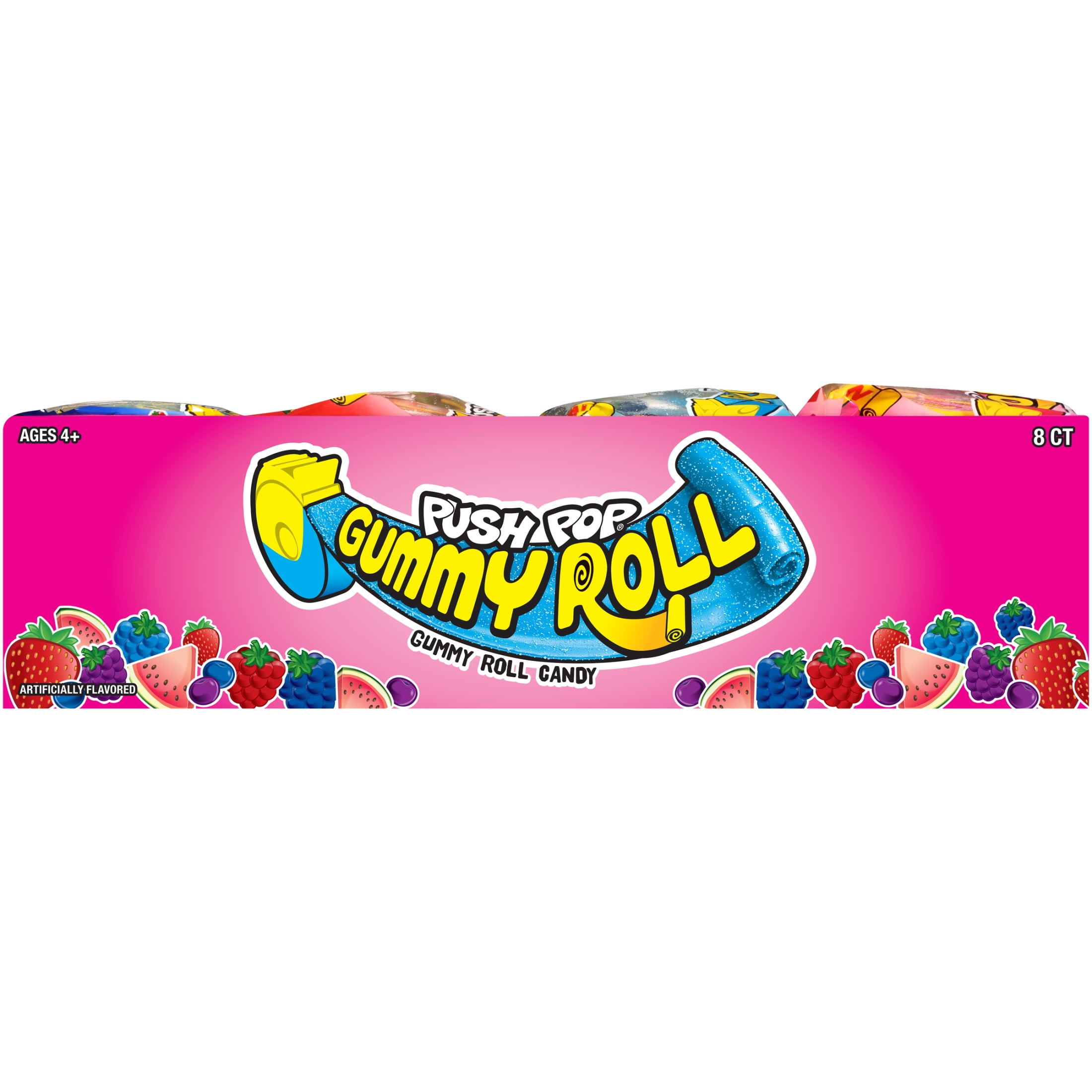 Push Pop Assorted Fruit Flavored Gummy Roll Candy, Variety Pack 11.2oz Tray, Regular Size, 8-1.4oz Gummy Rolls