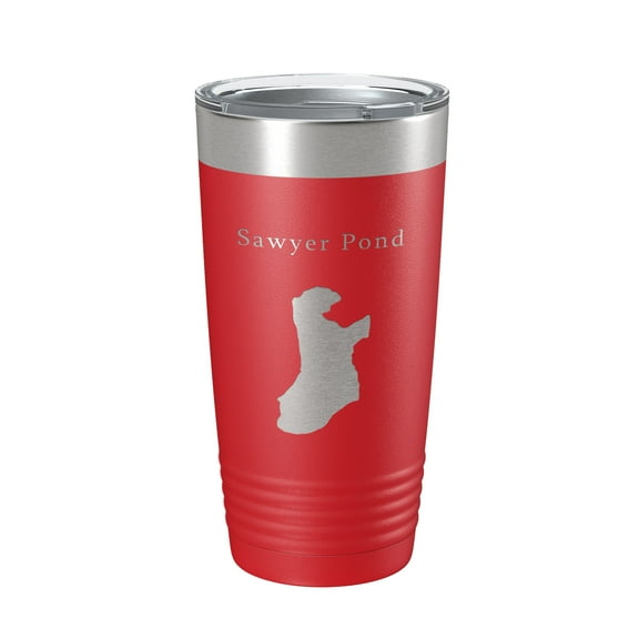 Sawyer Pond Tumbler Lake Map Travel Mug Insulated Laser Engraved Coffee Cup Maine 20 oz Red