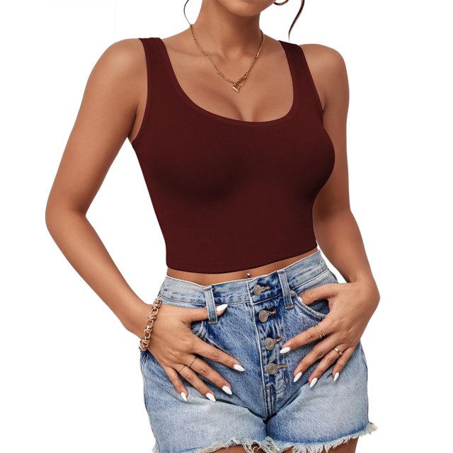 Top corto AURUZA sin mangas con cuello en U, básico, burdeos, talla M