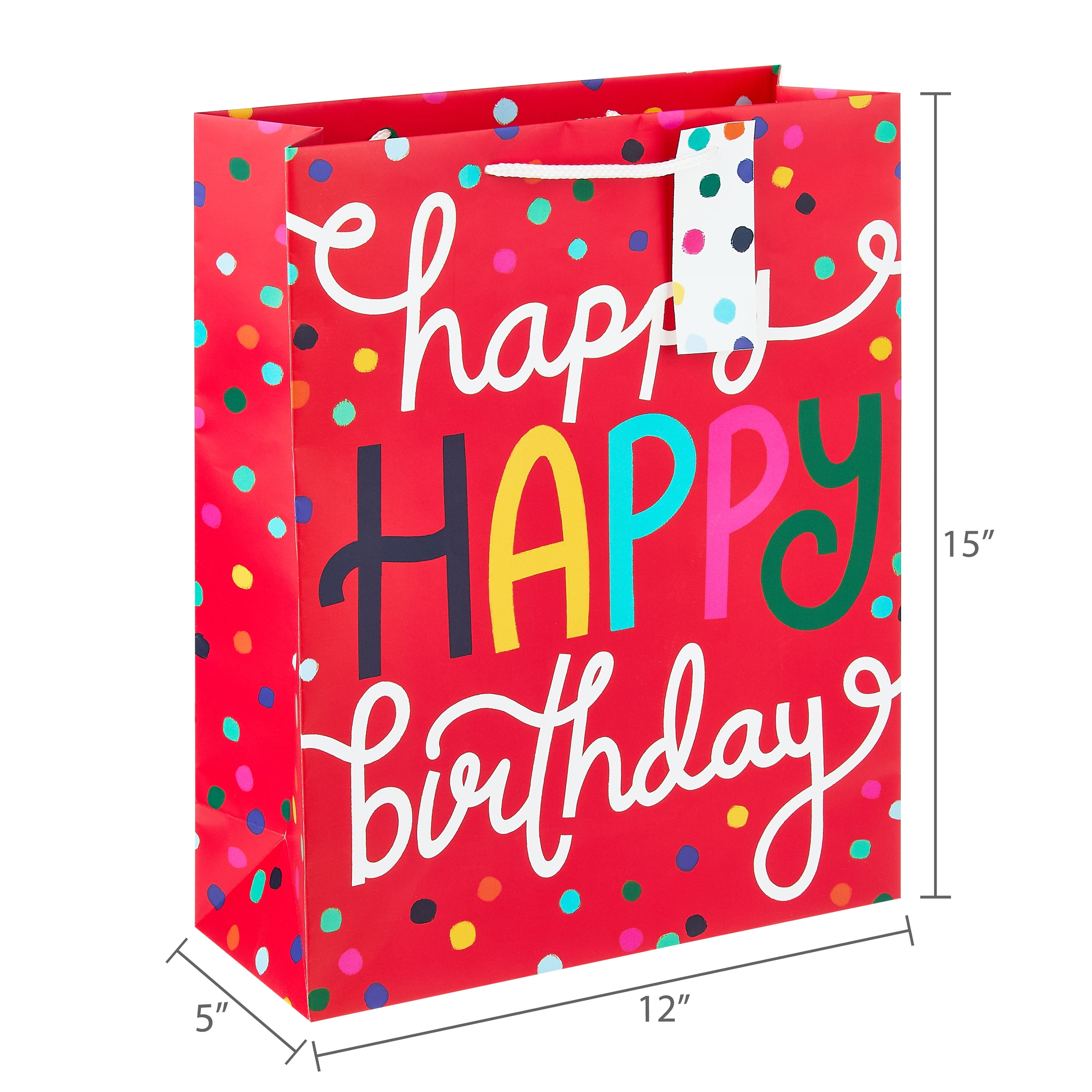 (6 pack) Red Happy Birthday Confetti Paper Gift Bag, 12" x 15", by Way To Celebrate
