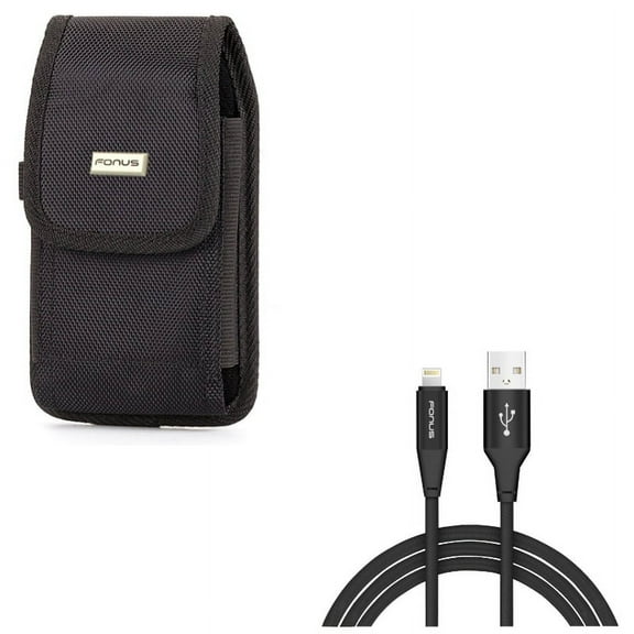 6ft USB Cable w Case Belt Clip for iPhone 8/7/6S/6 - Charger Cord Power Wire Braided Long, Rugged Holster Canvas Cover Pouch for iPhone 8/7/6S/6 Models