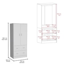 Newboti Furniture Taly Armoire with Double Doors, 2 Drawers, and Hanging Rod White 58508