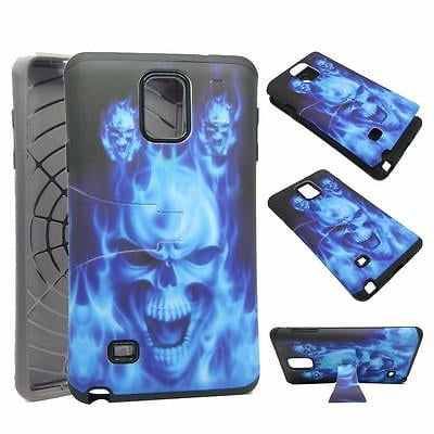 - For Samsung Galaxy Note 4 N9100 Hybrid Drop Protective Shock Proof Shock Absorb Enhanced Bumper Dual Layer Designer Case Shield Box Blue Devil Case Cover Kickstand