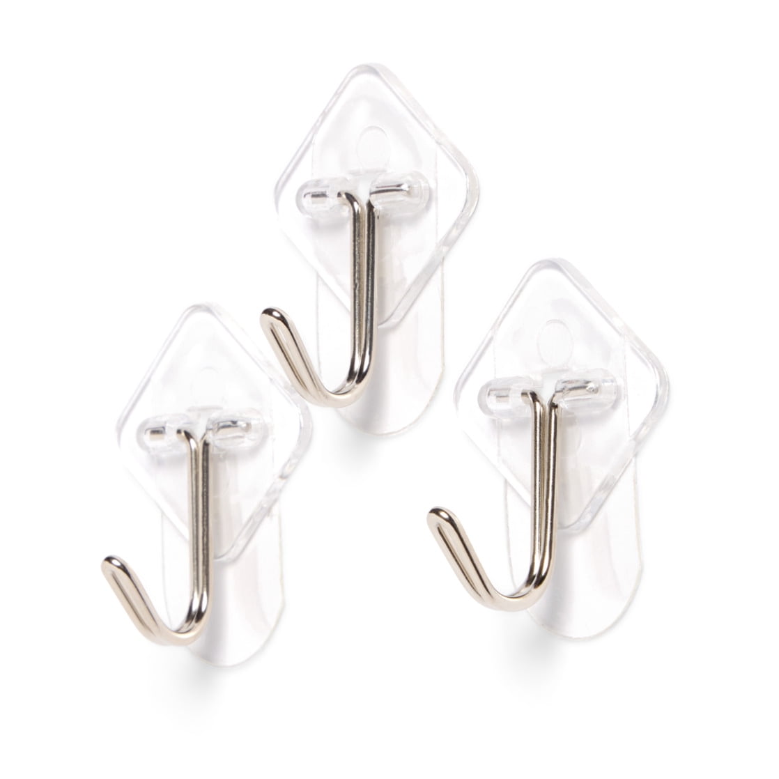 Hyper Tough Medium Removable Hinged Hooks, Plastic Clear Hooks for Hanging Keys, with 3 Adhesive Strips, 1 lb Capacity, White, 3 Pc
