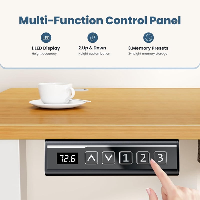 Bigleap Electric Standing Desk 63x24 Inches, Sit Stand Up Desk with 3 Memory Presets, Splice Wood Board, Home Office Computer Workstation (Wood)