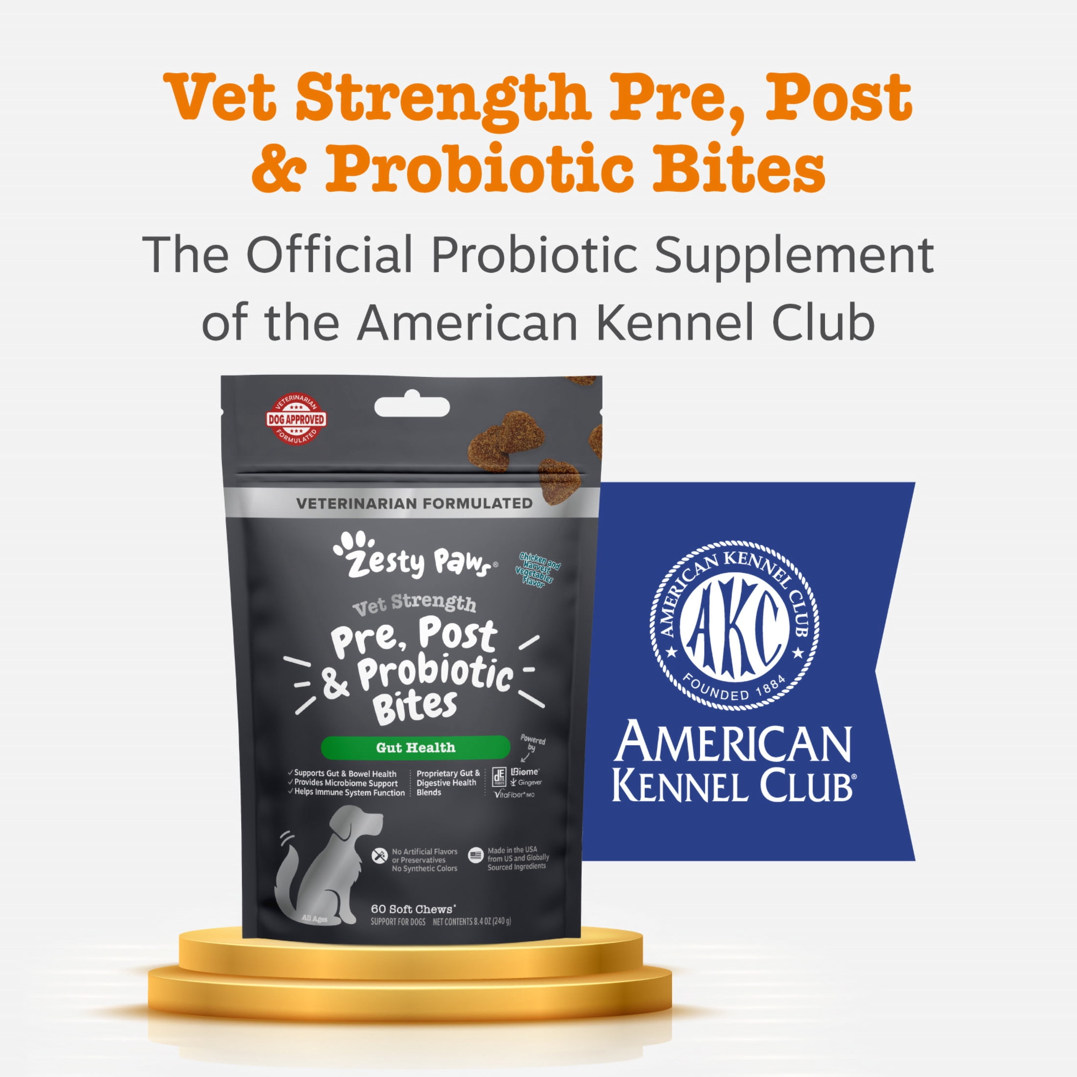 Zesty Paws Vet Strength Pre, Post & Probiotic Bites Chicken & Harvest Vegetables Flavor Dog Supplement, 60 Count