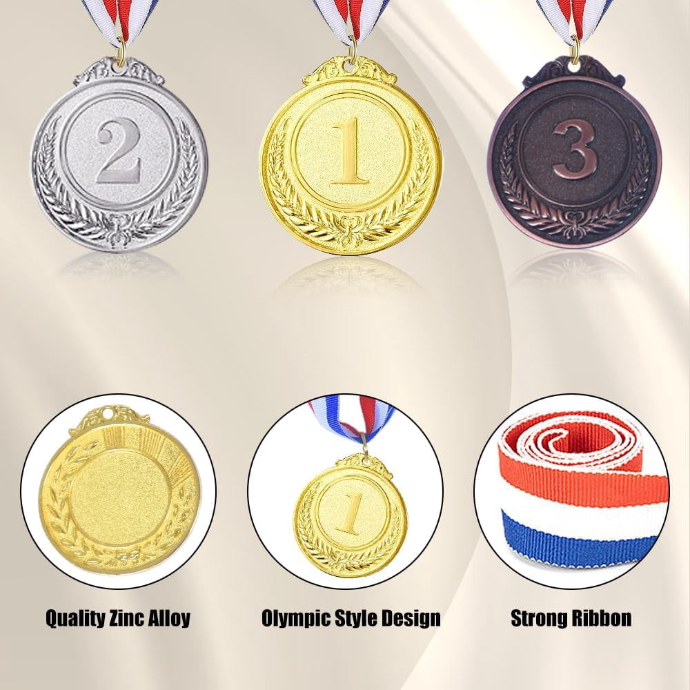 24 Pieces Metal Medals,Winner Medals for Competitions, Olympic Style, Competitions, Party Favors, Gold Silver Bronze Award Metals,Soccer Award Metals, 2 In.