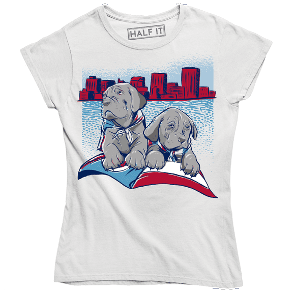 Cute American Animal Puppy Dog With City Skyline Women's T-Shirt