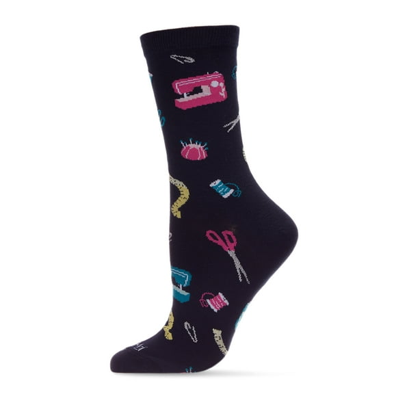MeMoi Sew Lovely Sewing Bamboo Blend Crew Sock - Womens - Female, 9-11, Navy Blazer