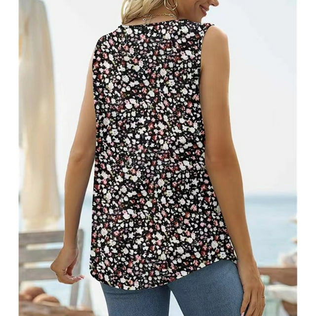 Blouse Sans Manches Imprimée Florale d'Été pour Femmes, Chemise Ample Décontractée, Gilet Doux
