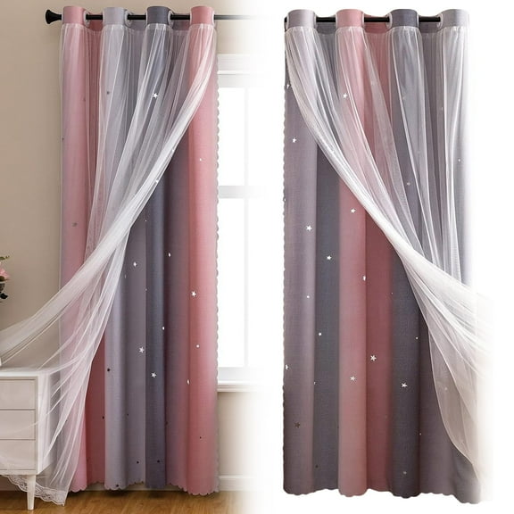 Curtains for Living Room Polyester-Cotton Blend, Curtain 1 Rainbow Curtain (Pink-One Size)