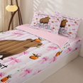 thumbnail image 3 of Homewish Kids Girls Capybara Zipper Full Size Comforter Sets with Fitted Sheet and 2 Pillowcases, Bowknot Flower Zipper Bedding Set, Pink Reversible, 4-Piece, 3 of 6