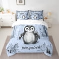 thumbnail image 2 of jejeloiu Lovely Penguin 7-Piece Bedding Comforter Set,Antarctic Animal King Bedding Sets,Black Blue Bed Sheets For Girls Kids,Super Cozy Room Decor Reversible, 2 of 8