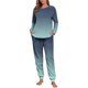 thumbnail image 4 of Conjunto de pijama informal de invierno para mujer, de doble cara, con cuello redondo estampado, manga larga, top anudado a mano, pantalones con cordón ajustable, ropa de casa, blusa de poliéster., 4 of 6