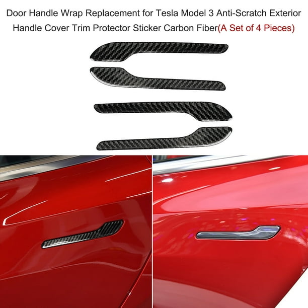 Remplacement de l'enveloppe de poignée de porte pour Tesla Model 3,  autocollant de protection de garniture de poignée extérieure en fibre de  carbone (un ensemble de 4 pièces) 