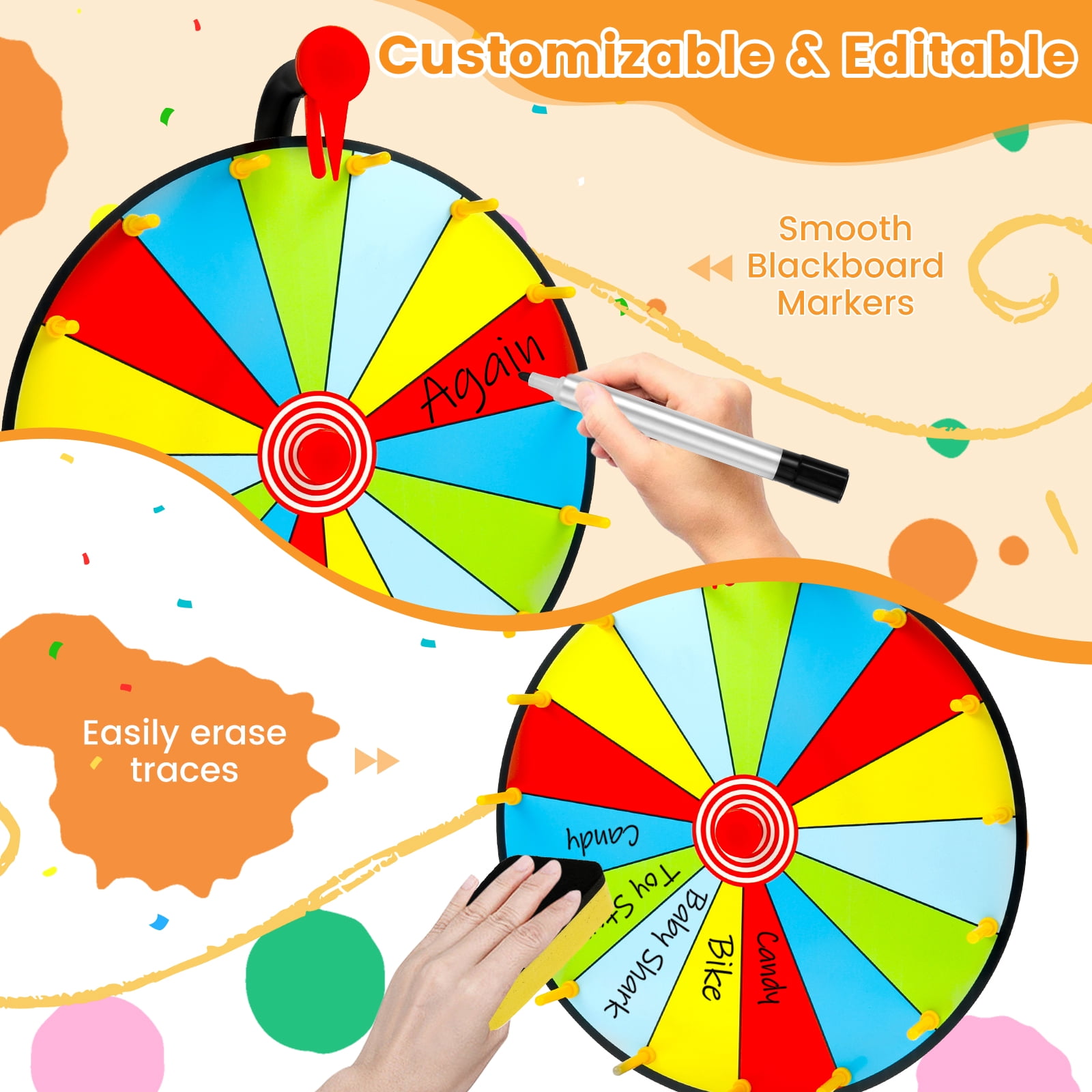 15 Grids Prize Wheel DIY Interactive Spin Wheel with Board Eraser and Pen Erasable Tabletop Roulette Spinner for Home Trade Show Carnival Party