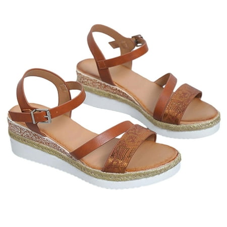

Kukoosong Comfy Women Sandals Casual All-match Shoes Black Wedge Heeled Sandals Platform Wedge Sandals Dressy Summer Wedge Sandals Brown 37