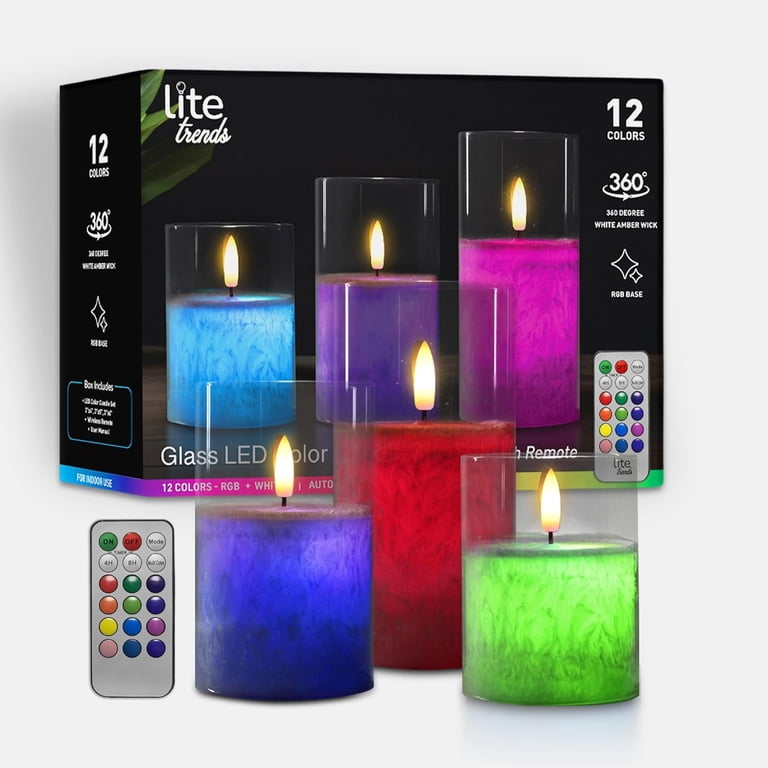 Lite Trends Flameless Candle Set – 3 RGB LED Candles with Remote