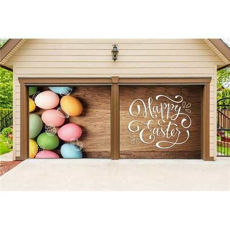 My Door Decor - Easter Bunny Eggs - Easter 7 ft. x 8 ft. Split Garage Door Decor Banner Mural