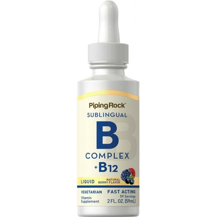 Liquid Vitamin B Complex with B12 | 1200 mcg 2 fl oz | Berry Flavor Drops | by Piping Rock