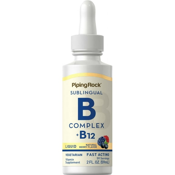 Liquid Vitamin B Complex with B12 | 1200 mcg 2 fl oz | Berry Flavor Drops | by Piping Rock