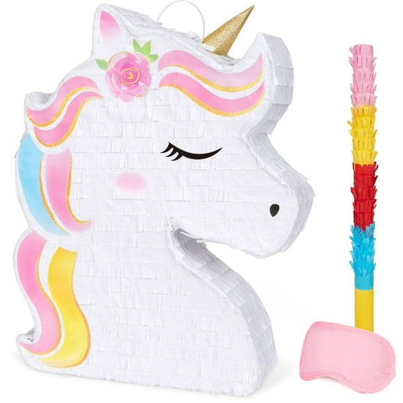 WERNNSAI Unicorn Piñata - Unicorn Party Supplies Piñata Bundle with Blindfold and Bat for Girls Kids Rainbow Unicorn Theme Birthday Party Game Decorations (15.7" x 12.2" x 3.1&