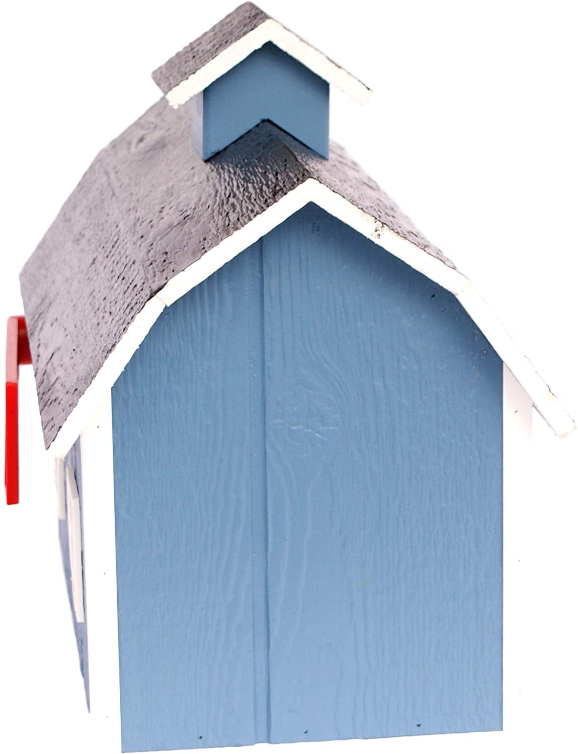 Amish-Made Deluxe Wooden Mailbox, Dutch Barn Style Country Blue with White Trim