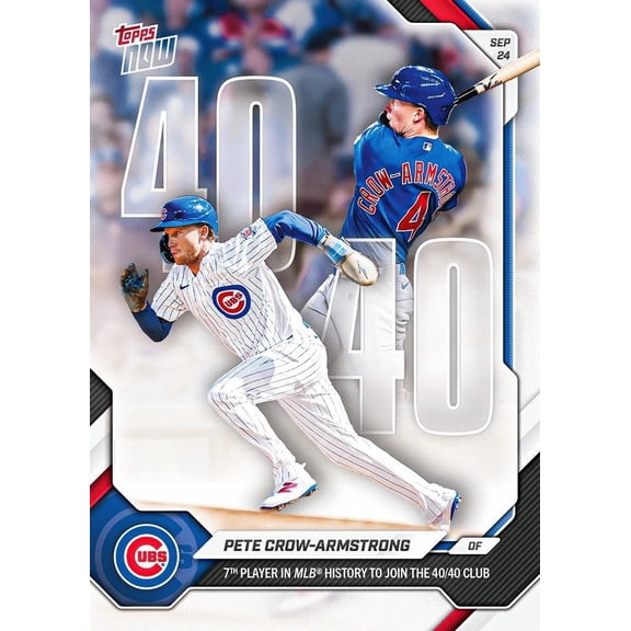 2026 Topps Now Pete Crow-Armstrong 40/40 MLB History Chicago Cubs Baseball Card Near Mint Chicago Cubs MLB Baseball Trading Card