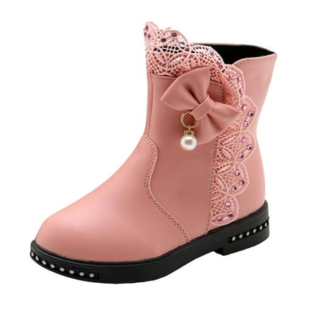Huesdet Boots for Toddler Girls Boys Children Ankle Boots Kids Low Heel Booties Fashion Side Zipper Short Flat Shoes(Pink 10-10.5 Years)