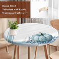 thumbnail image 4 of Fall Round Tablecloth, Fitted Table Cover with Elastic for 55"-60" Round Tables, Blue Pumpkin Thanksgiving Autumn Stripe Leaf Table Cloth Outdoor Indoor Dinning Party Waterproof Tablecloths, 4 of 7