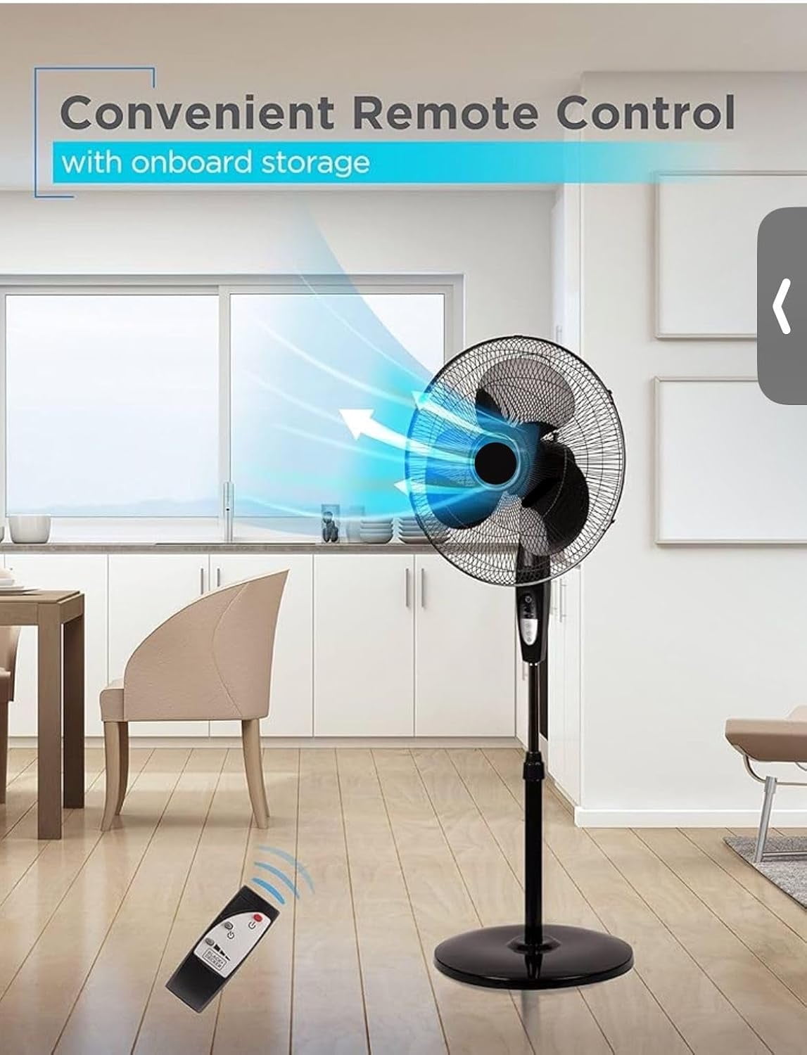 KME Dailytrade Pedestal Fan, 16-inch, 3-Speed, Oscillating, Remote, Black