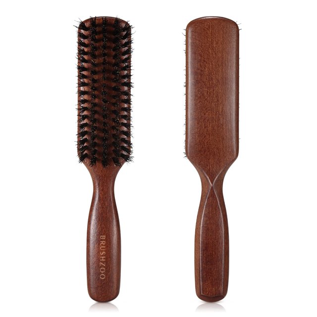 O BRUSHZOO Cepillo de pelo Cepillo de cerdas de jabalí para hombres Cabello fino normal Mango de haya Cepillo de cerdas de jabalí para cabello y barba