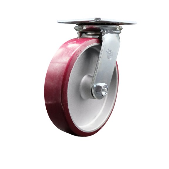 8 Inch Heavy Duty Top Plate Poly on Aluminum Swivel Caster with Roller Bearing
