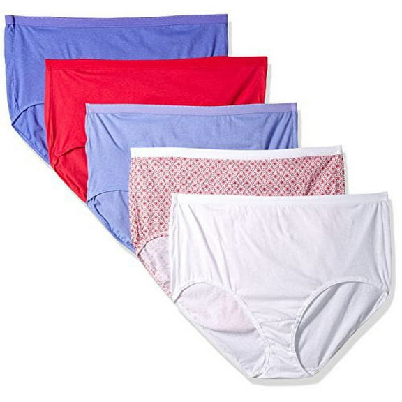 Fruit of the Loom Women's Plus Size Fit for Me 5 Pack Cotton Brief Panties, Assorted, 9
