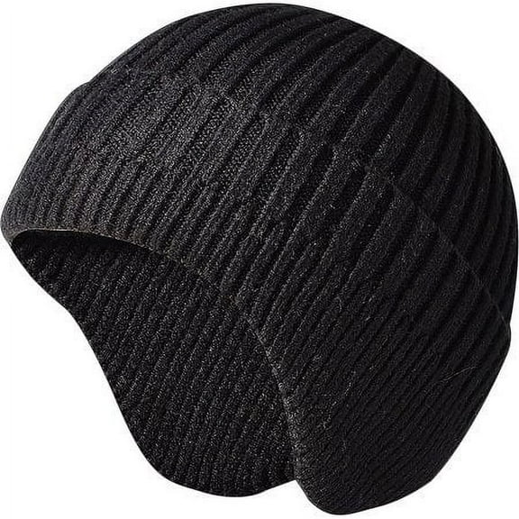 GRNSHTS Unisex Cuff Knit Beanie for Men Women, Skull Cap Winter Hats Ear Covers Headwear (Black)