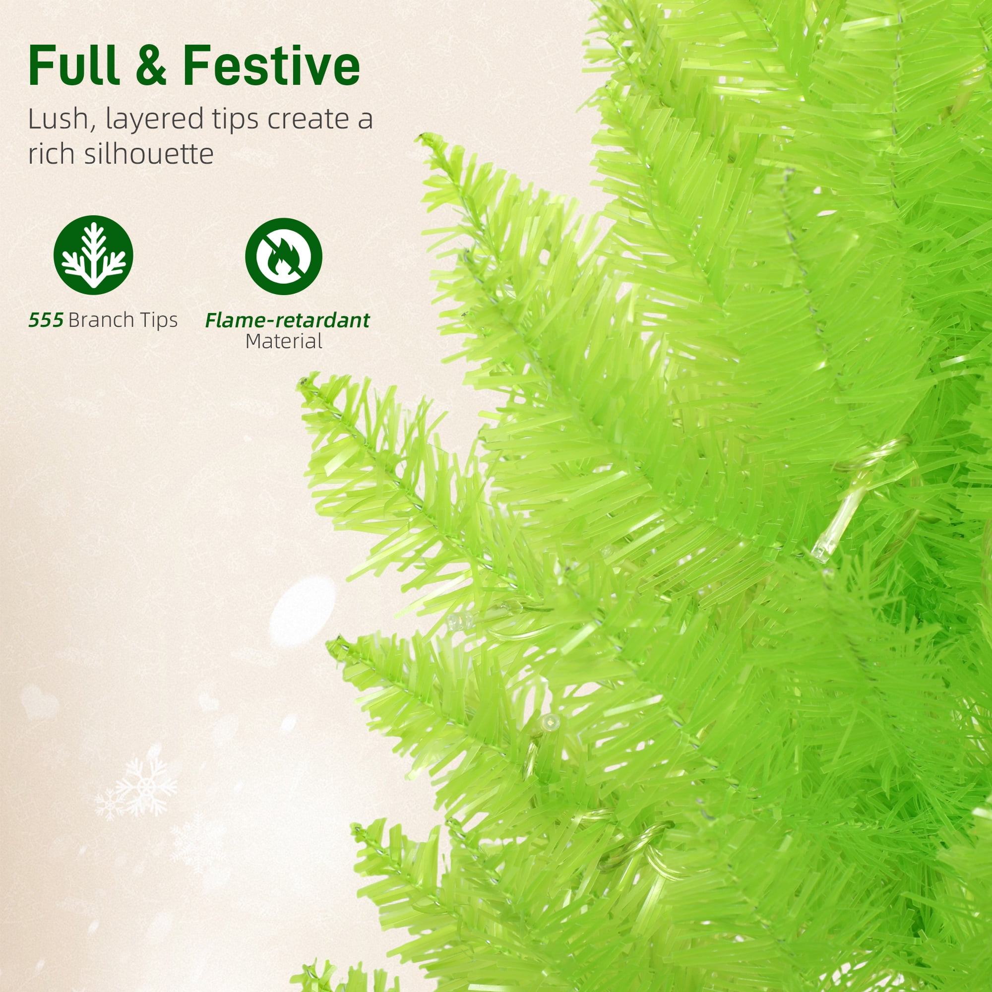 Astoutdoor 6 ft Whimsical Christmas Tree with 230 Warm White LEDs, 555 Tips, Slim Pencil Shape, Green