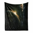 thumbnail image 1 of Galaxy Soft Flannel Fleece Blanket, Sunrise View of the Planet Earth from Space with Stars in Milky Way Outer Space Art Print, Cozy Plush for Indoor and Outdoor Use, 50" x 70", Black, by Ambesonne, 1 of 6