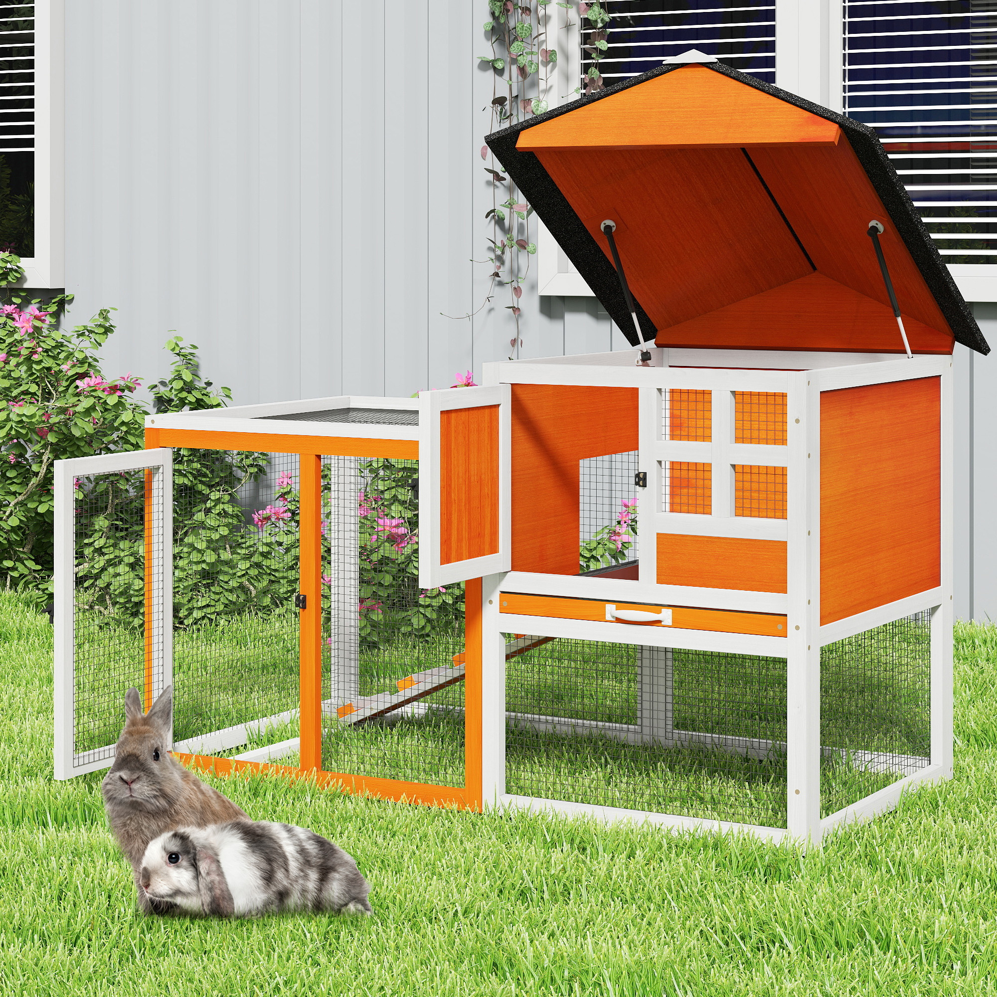 Coziwow Outdoor Rabbit Hutch Large Pet House Wooden Habitat Small Animal Pet Poultry Cage, Gray