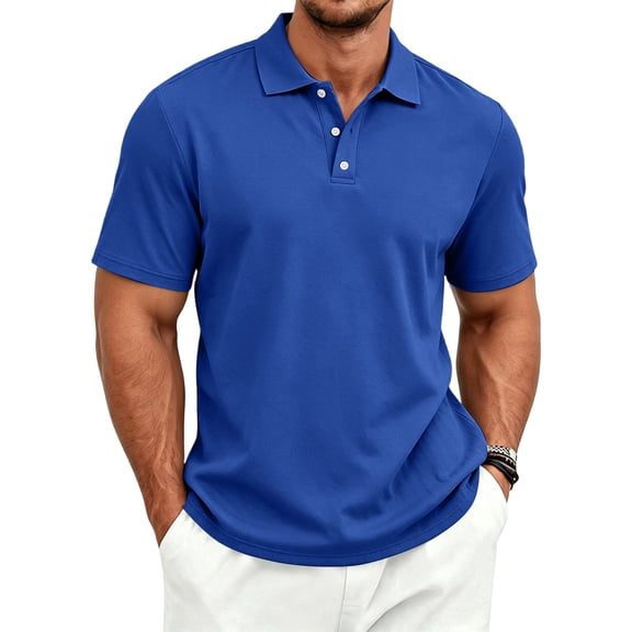 Polo Shirts for Men Cotton Short Sleeve T-Shirts 3 Buttons Classic Fit Casual Performance Golf Shirts, M