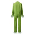 thumbnail image 4 of AIGUR Mommy and Me Matching Striped Pajama Sets Fashionable Lapel V Neck Long Sleeve Button Down Tops with Pants 2Pcs Sleepwear, 4 of 11