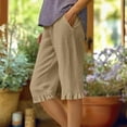 thumbnail image 2 of Ltctricy Cotton Linen Shorts for Women Casual Loose Elastic Waist Ruffle Hem Knee Length Shorts Summer Beach Shorts with Pockets, 2 of 6